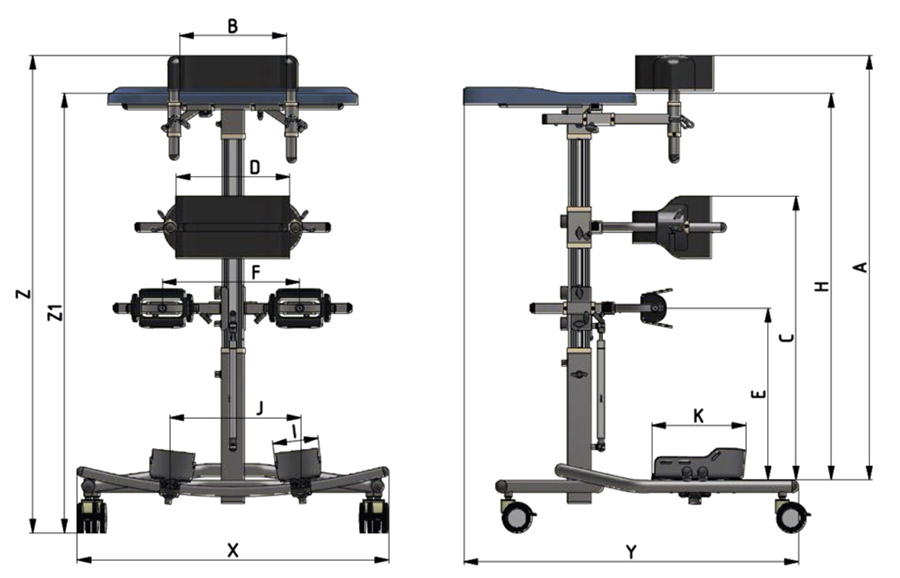 Medidas bipedestador Astride pro Max - Rehagirona